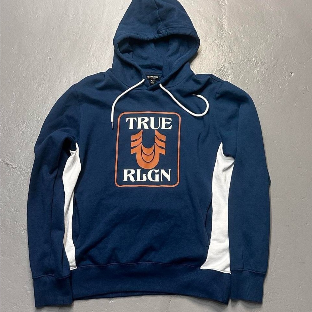 True Religion Blue and White Accents Graphic Hoodie